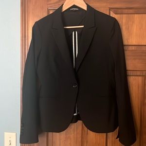 Express Black Blazer Women's Size 10 One Button Faux Flap Pockets Fully Lined